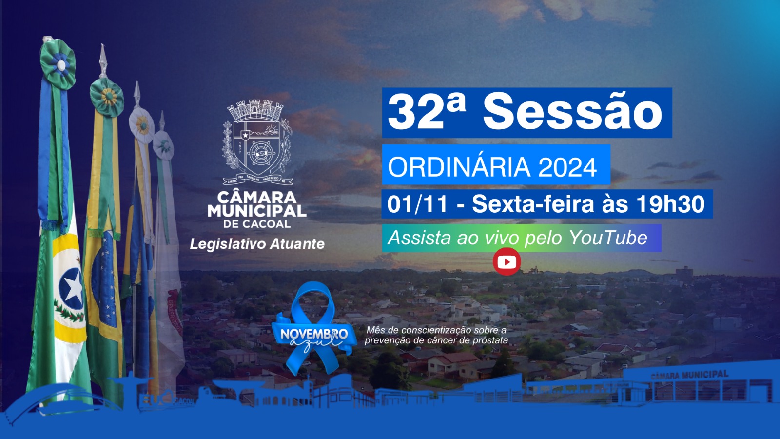 A Câmara Municipal de Cacoal convida para a 32ª Sessão Ordinária de 2024 da 42ª Sessão Legislativa da 10ª Legislatura!